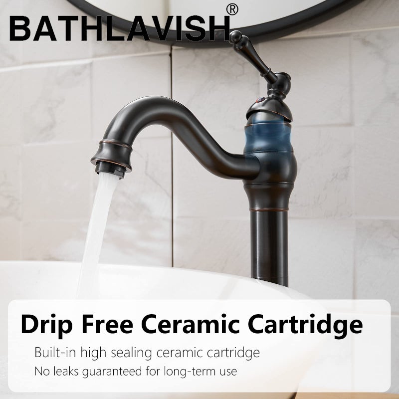 BATHLAVISH Vessel Sink Faucet Oil Rubbed Bronze Single Handle 1 Hole Bathroom Faucet 360Â° Swivel Deck Mount Lavatory Commercial Matching Pop Up Drain Without Overflow - Image 4